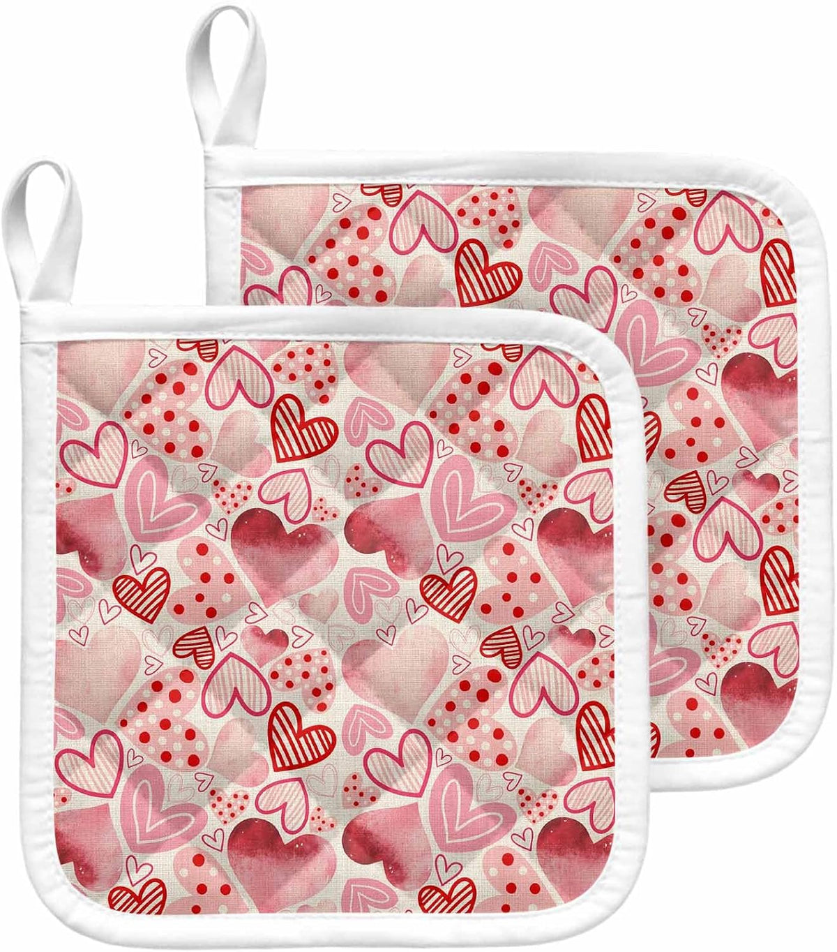 Valentine's Day Pot Holders for Kitchen, Romantic Light Pink Loves Polka Dot Pot Holder with Loop Trivet Heat Insulation Oven Mitts Hot Pads, Washable Potholders for Cooking Baking 2 Pack