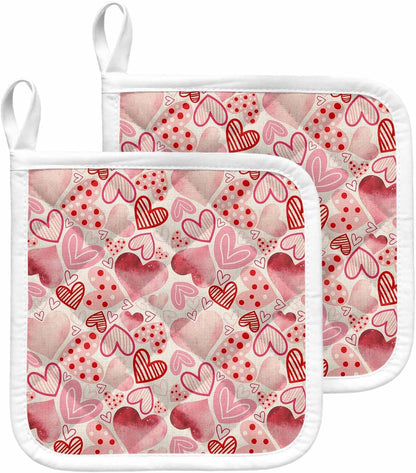 Valentine's Day Pot Holders for Kitchen, Romantic Light Pink Loves Polka Dot Pot Holder with Loop Trivet Heat Insulation Oven Mitts Hot Pads, Washable Potholders for Cooking Baking 2 Pack