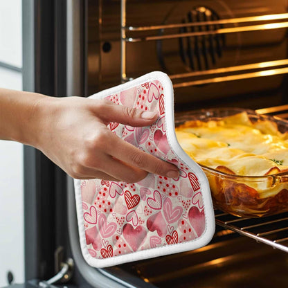 Valentine's Day Pot Holders for Kitchen, Romantic Light Pink Loves Polka Dot Pot Holder with Loop Trivet Heat Insulation Oven Mitts Hot Pads, Washable Potholders for Cooking Baking 2 Pack
