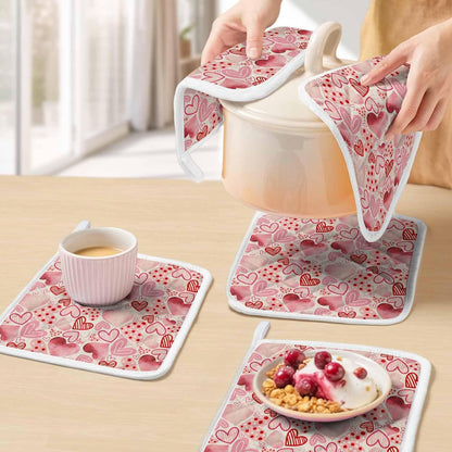 Valentine's Day Pot Holders for Kitchen, Romantic Light Pink Loves Polka Dot Pot Holder with Loop Trivet Heat Insulation Oven Mitts Hot Pads, Washable Potholders for Cooking Baking 2 Pack