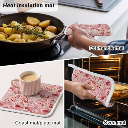 Valentine's Day Pot Holders for Kitchen, Romantic Light Pink Loves Polka Dot Pot Holder with Loop Trivet Heat Insulation Oven Mitts Hot Pads, Washable Potholders for Cooking Baking 2 Pack