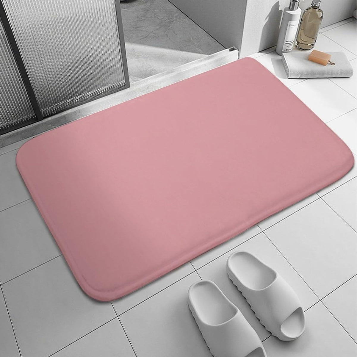 Minimal Simple Pastel Pink Bath Mat Rug 30x20, Ultra Soft Bathroom Rug, Non Slip and Absorbent Bath Rug Carpet for Bathroom Floor, Tub and Shower
