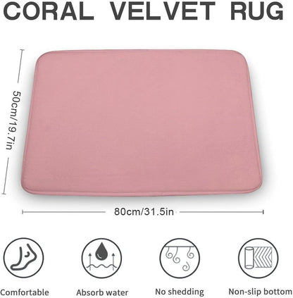 Minimal Simple Pastel Pink Bath Mat Rug 30x20, Ultra Soft Bathroom Rug, Non Slip and Absorbent Bath Rug Carpet for Bathroom Floor, Tub and Shower