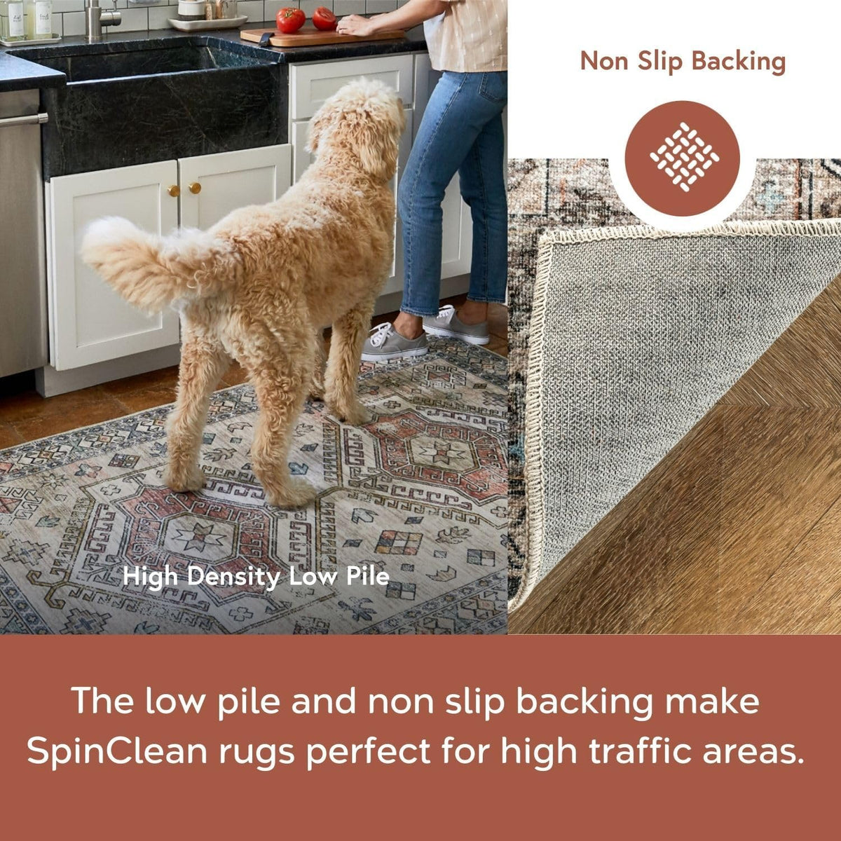 SpinClean Gracie Peach/Ivory, 6' x 9', Vintage Tribal, Soft and Textured, High Traffic, Stain Resistant, Easy Clean, Durable, Machine Washable Area Rug for Bedroom, Living Room, Dining, Den