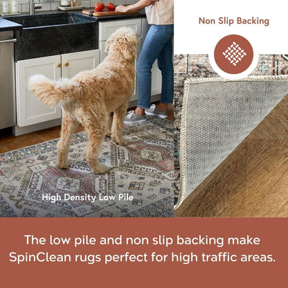 SpinClean Gracie Peach/Ivory, 6' x 9', Vintage Tribal, Soft and Textured, High Traffic, Stain Resistant, Easy Clean, Durable, Machine Washable Area Rug for Bedroom, Living Room, Dining, Den