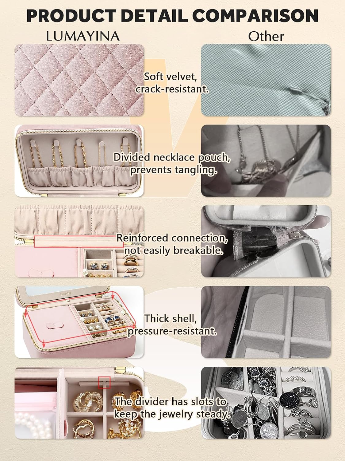 Velvet Travel Jewelry Organizer Case with Large Mirror for Women