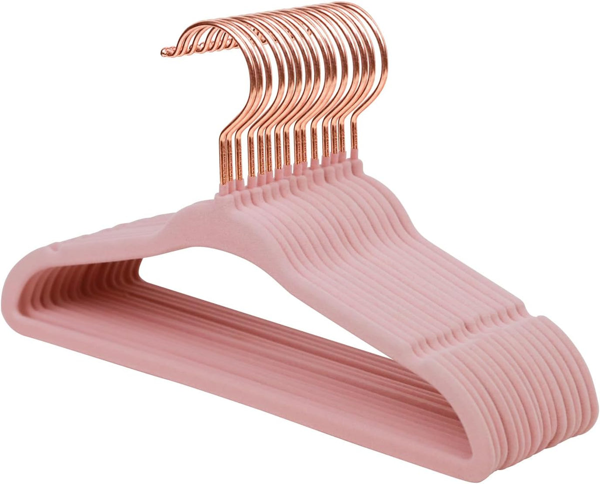 Baby Velvet Hangers with Swivel Rose Gold Hook 15 Pack Light Pink