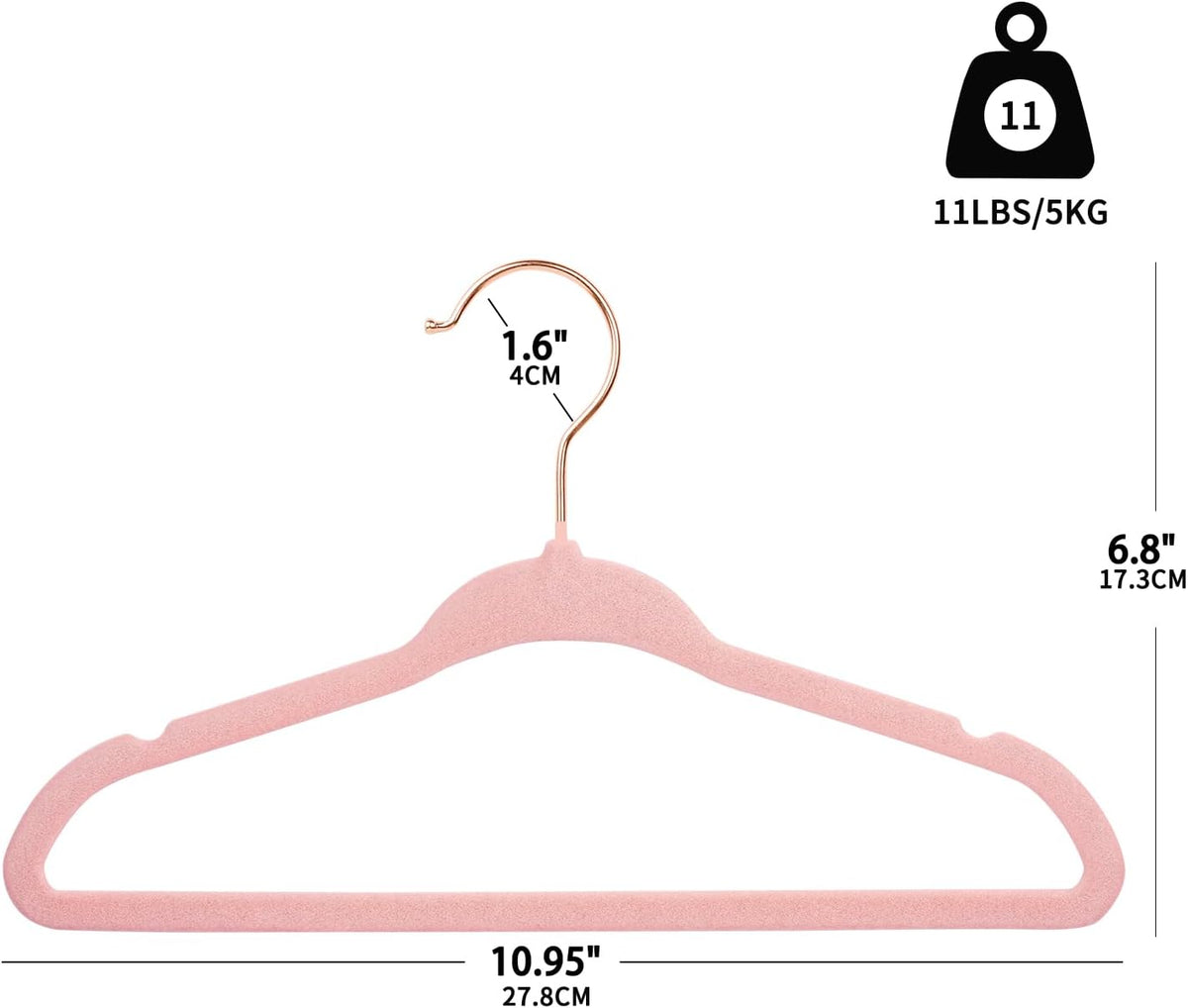 Baby Velvet Hangers with Swivel Rose Gold Hook 15 Pack Light Pink