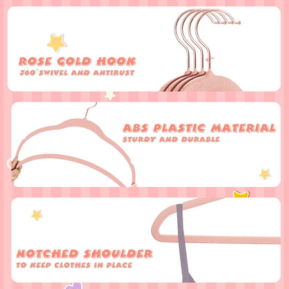 Baby Velvet Hangers with Swivel Rose Gold Hook 15 Pack Light Pink
