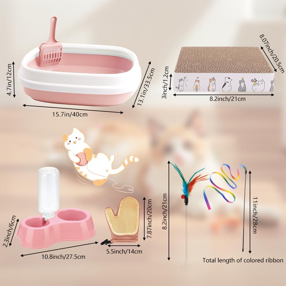 Kitten Starter Kit - 16 Pcs Cat Essentials Set Includes Litter Box