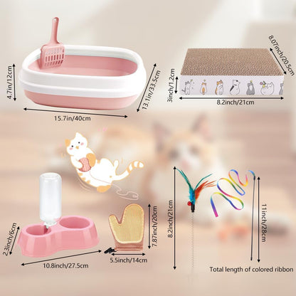 Kitten Starter Kit - 16 Pcs Cat Essentials Set Includes Litter Box