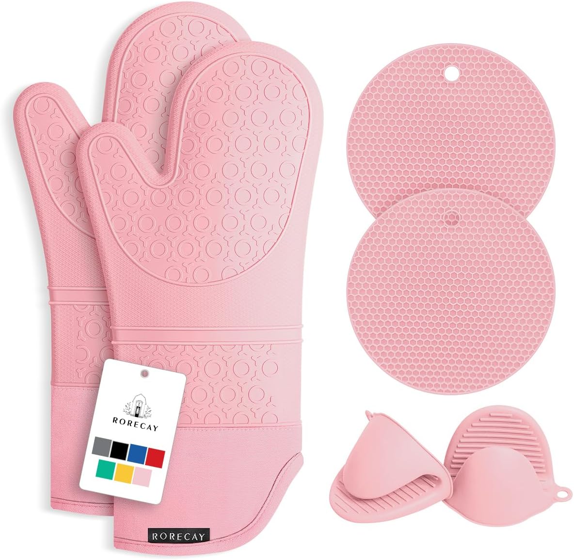 Silicone Oven Mitts and Pot Holders Sets, Gloves for Kitchen, Pink