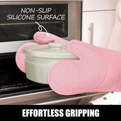 Silicone Oven Mitts and Pot Holders Sets, Gloves for Kitchen, Pink