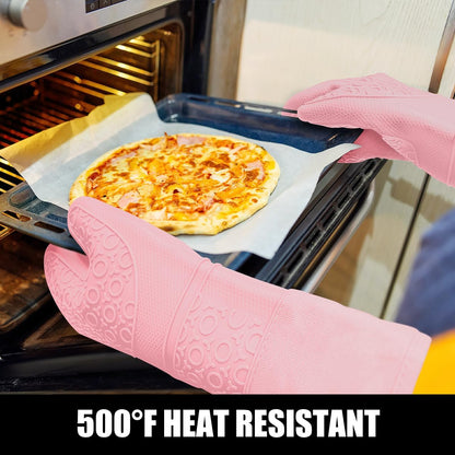 Silicone Oven Mitts and Pot Holders Sets, Gloves for Kitchen, Pink