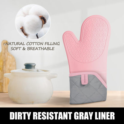 Silicone Oven Mitts and Pot Holders Sets, Gloves for Kitchen, Pink