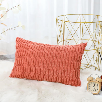 Corduroy Decorative Throw Pillow Covers 12x20 Inch Super Soft Boho Striped Rectangle Pillow Covers Case Modern Cushion Covers for Sofa Couch Bedroom Car Decor Coral