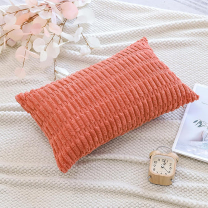 Corduroy Decorative Throw Pillow Covers 12x20 Inch Super Soft Boho Striped Rectangle Pillow Covers Case Modern Cushion Covers for Sofa Couch Bedroom Car Decor Coral