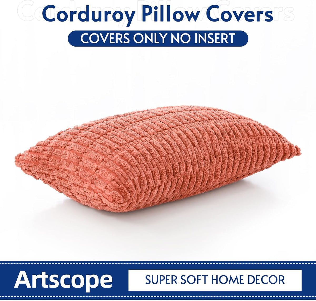 Corduroy Decorative Throw Pillow Covers 12x20 Inch Super Soft Boho Striped Rectangle Pillow Covers Case Modern Cushion Covers for Sofa Couch Bedroom Car Decor Coral