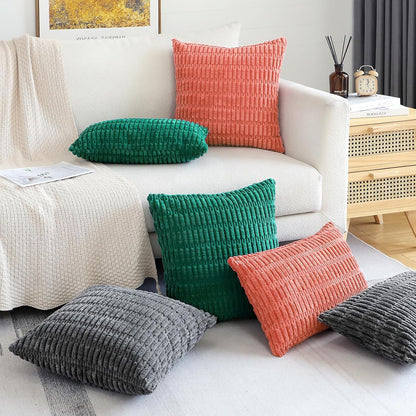 Corduroy Decorative Throw Pillow Covers 12x20 Inch Super Soft Boho Striped Rectangle Pillow Covers Case Modern Cushion Covers for Sofa Couch Bedroom Car Decor Coral