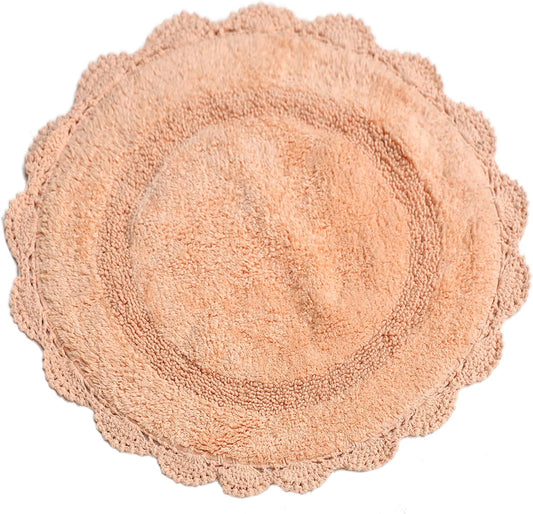 Crochet Collection - Designer, Plush 100% Cotton Round, Oval Bath Area Rug (36 inches, Peach Cobbler)