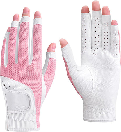1 Pair Golf Gloves Women Fingerless Breathable Mesh UV Protection Anti-Slip Left & Right Hand Golfing Gloves Lightweight Driving Sports Gloves