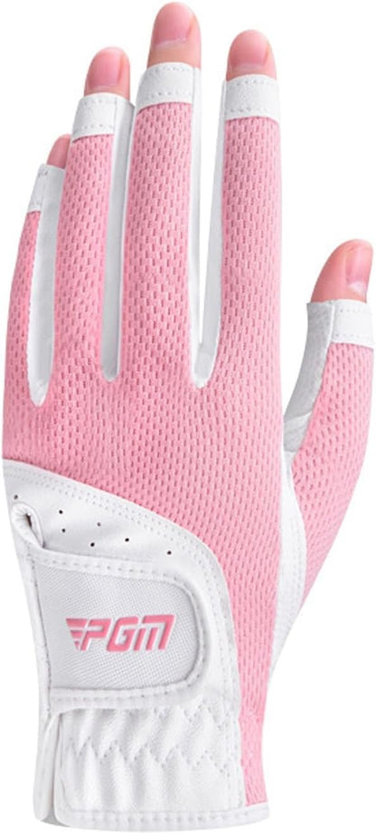 1 Pair Golf Gloves Women Fingerless Breathable Mesh UV Protection Anti-Slip Left & Right Hand Golfing Gloves Lightweight Driving Sports Gloves