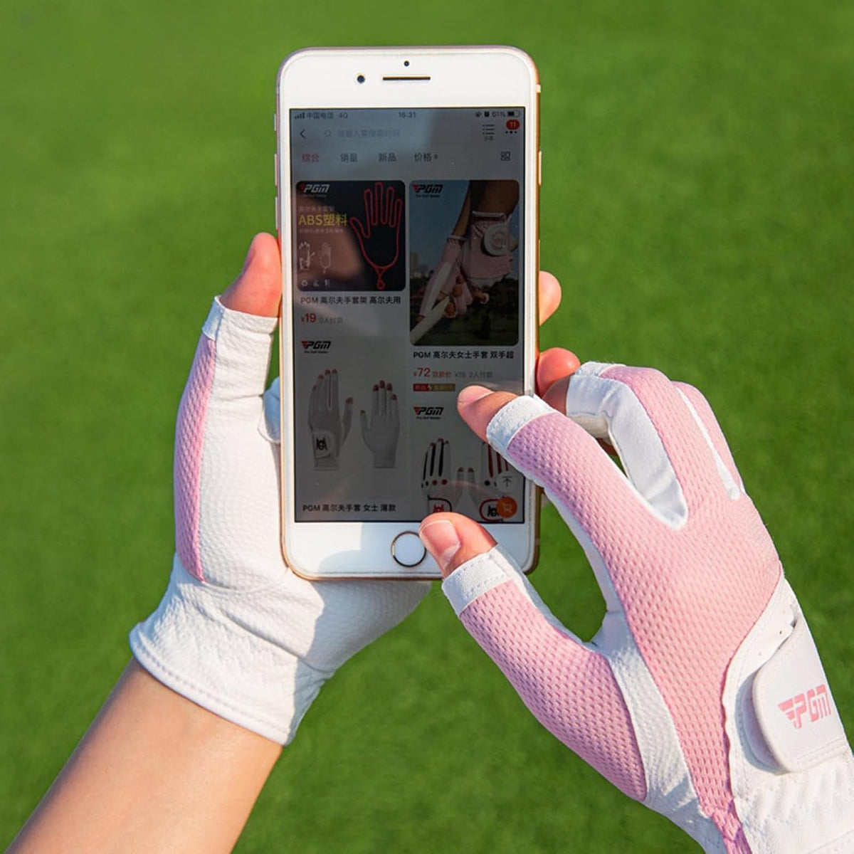 1 Pair Golf Gloves Women Fingerless Breathable Mesh UV Protection Anti-Slip Left & Right Hand Golfing Gloves Lightweight Driving Sports Gloves