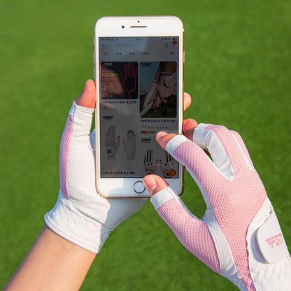 1 Pair Golf Gloves Women Fingerless Breathable Mesh UV Protection Anti-Slip Left & Right Hand Golfing Gloves Lightweight Driving Sports Gloves