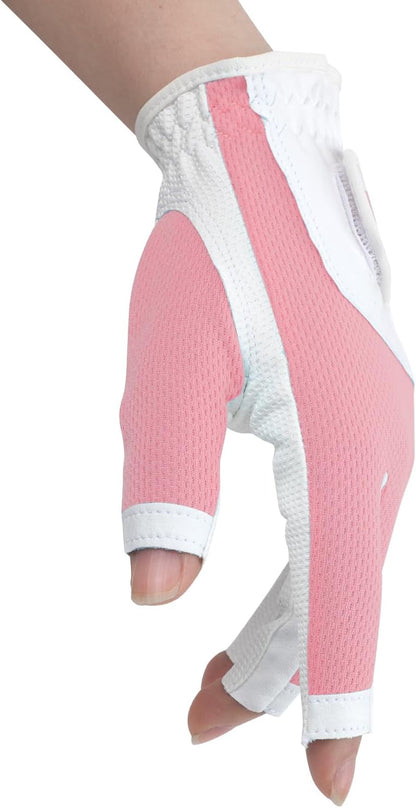 1 Pair Golf Gloves Women Fingerless Breathable Mesh UV Protection Anti-Slip Left & Right Hand Golfing Gloves Lightweight Driving Sports Gloves