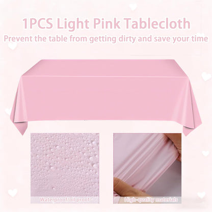 Pink Party Supplies Set Include Pink Plates Tablecloth and Forks, Tableware Set for 24 Guest Paper Plates for Baby Shower, Wedding, Birthday