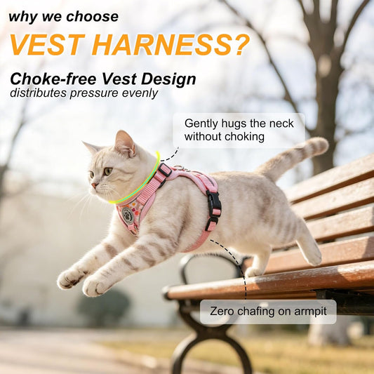 Cat Harness,Escape Proof Cat Harness and Leash Set for Walking,Soft Breathable Vest Harness with 3 Buckles Adjustable,Reflective Easy Control Kitten Harness for Cats (Floral Design),Pink M