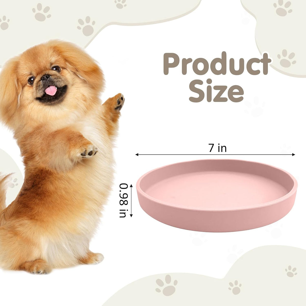 Silicone Dog Plates for Food Shallow Pet Bowl Flat Puppy Food Bowl Whisker Fatigue Cat Feeding Bowls Noiseless Dishes for Dry and Wet Food (Round Pink)
