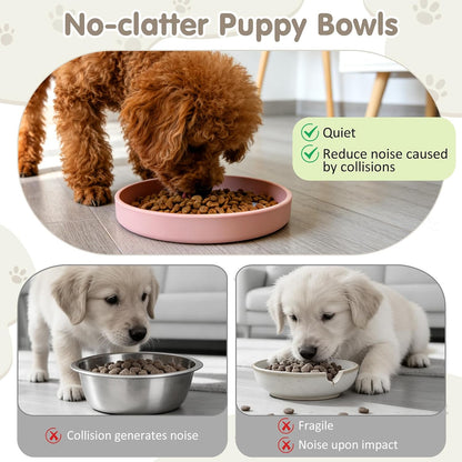 Silicone Dog Plates for Food Shallow Pet Bowl Flat Puppy Food Bowl Whisker Fatigue Cat Feeding Bowls Noiseless Dishes for Dry and Wet Food (Round Pink)
