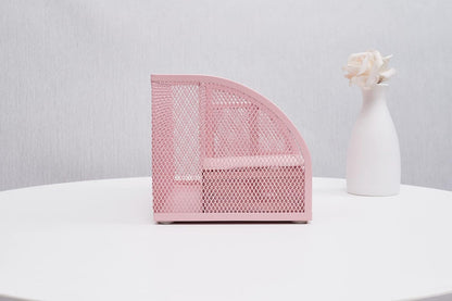 Annova Mesh Desk Organizer Office with 7 Compartments + Drawer/Desk Tidy Candy/Pen Holder/Multifunctional Organizer (Light Pink)
