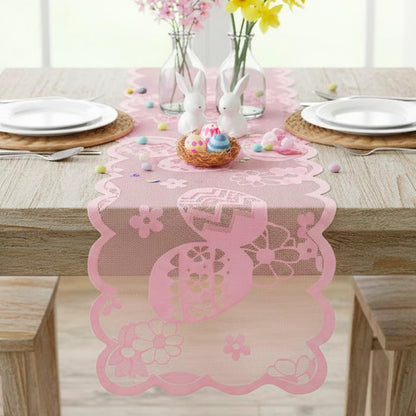 Easter Table Runner, Pink Easter Lace Runner for Spring Dining
