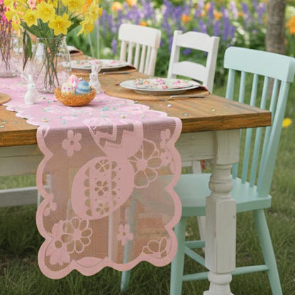 Easter Table Runner, Pink Easter Lace Runner for Spring Dining