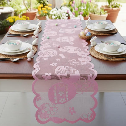 Easter Table Runner, Pink Easter Lace Runner for Spring Dining