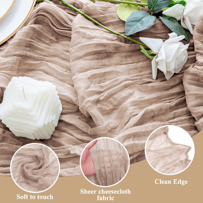 Cheesecloth Table Runner 10FT 3Pcs Nude Pink Boho Gauze Sheer Table Runners