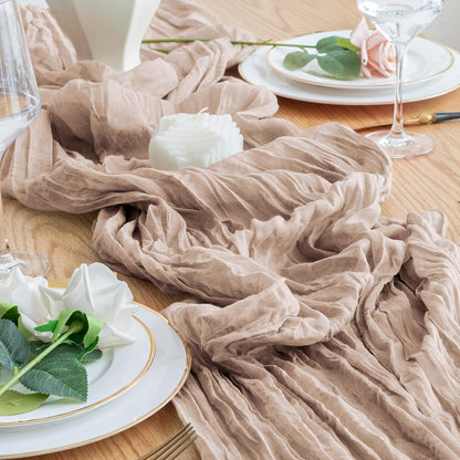 Cheesecloth Table Runner 10FT 3Pcs Nude Pink Boho Gauze Sheer Table Runners