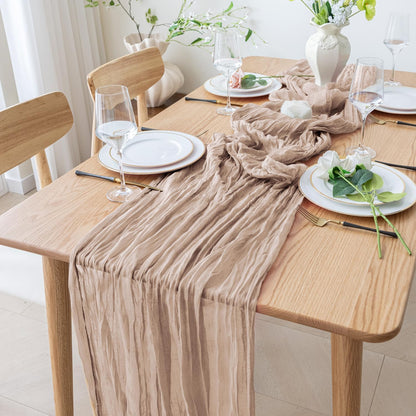 Cheesecloth Table Runner 10FT 3Pcs Nude Pink Boho Gauze Sheer Table Runners
