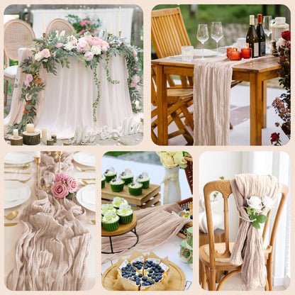 Cheesecloth Table Runner 10FT 3Pcs Nude Pink Boho Gauze Sheer Table Runners