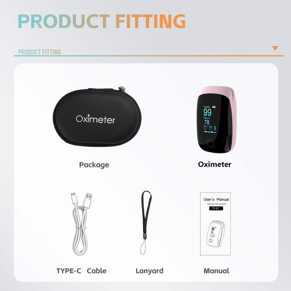 Rechargeable Pulse Oximeter Fingertip Oxygen Monitoring Fingertips with SpO2 Pulse Rate and PI RR OLED Precision Rapid Oximeter SpO2 Readings Outdoor Sports Home (Pink)