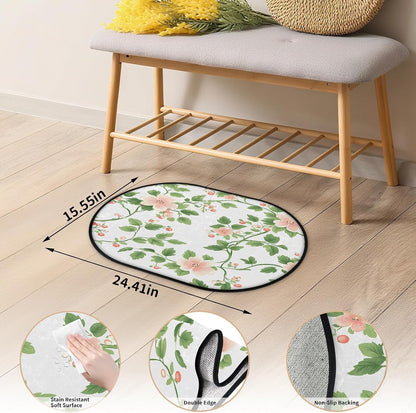 Peach Blossom Vines Oval 16x24 Inches Absorbent Bath Mat, Non Slip Soft Plush Bath Rug with TPR Backing for Home Kitchen Bathroom