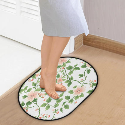 Peach Blossom Vines Oval 16x24 Inches Absorbent Bath Mat, Non Slip Soft Plush Bath Rug with TPR Backing for Home Kitchen Bathroom