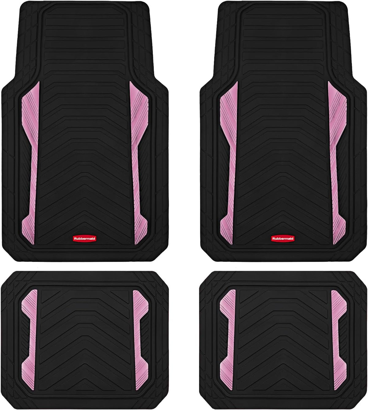 Car Floor Mat, Heavy Duty All-Weather Car Mats Full Set with Dual-Tone Pink Aluminum Inserts – Universal Fit, Anti-Slip Backing, Trim-to-Fit for Most SUV, Sedan, Van