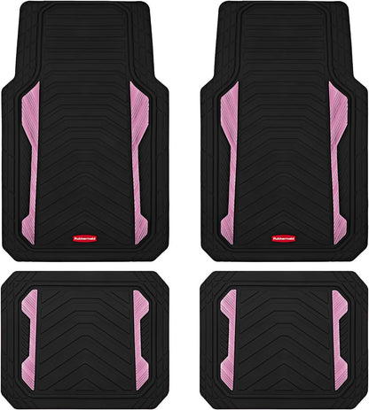 Car Floor Mat, Heavy Duty All-Weather Car Mats Full Set with Dual-Tone Pink Aluminum Inserts – Universal Fit, Anti-Slip Backing, Trim-to-Fit for Most SUV, Sedan, Van