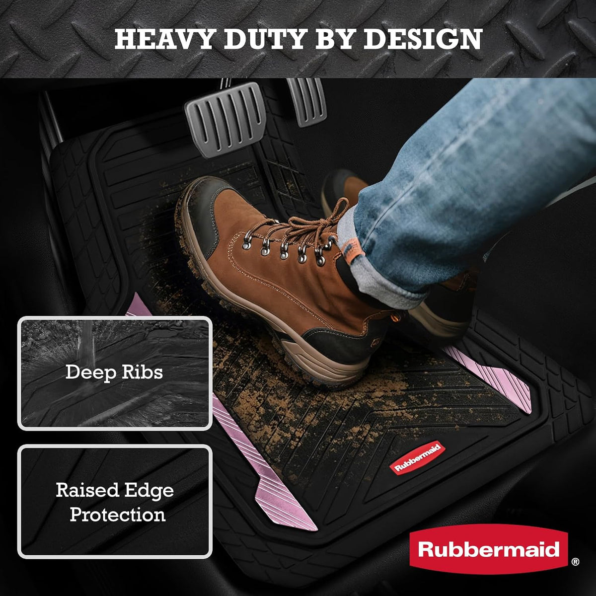 Car Floor Mat, Heavy Duty All-Weather Car Mats Full Set with Dual-Tone Pink Aluminum Inserts – Universal Fit, Anti-Slip Backing, Trim-to-Fit for Most SUV, Sedan, Van