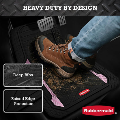 Car Floor Mat, Heavy Duty All-Weather Car Mats Full Set with Dual-Tone Pink Aluminum Inserts – Universal Fit, Anti-Slip Backing, Trim-to-Fit for Most SUV, Sedan, Van