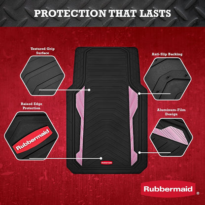 Car Floor Mat, Heavy Duty All-Weather Car Mats Full Set with Dual-Tone Pink Aluminum Inserts – Universal Fit, Anti-Slip Backing, Trim-to-Fit for Most SUV, Sedan, Van