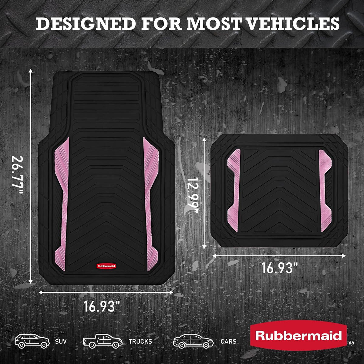 Car Floor Mat, Heavy Duty All-Weather Car Mats Full Set with Dual-Tone Pink Aluminum Inserts – Universal Fit, Anti-Slip Backing, Trim-to-Fit for Most SUV, Sedan, Van